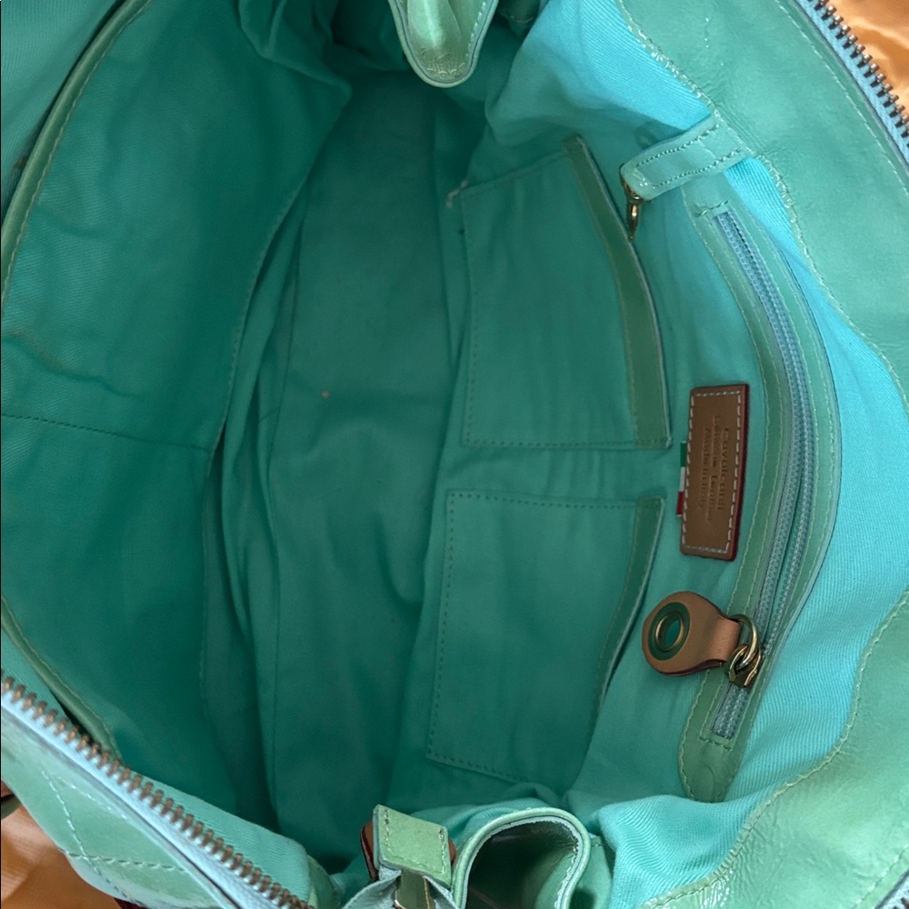 Italian Cavalcanti Mint Green Patent Shoulder Bag with Brown Straps - Picture 4 of 4